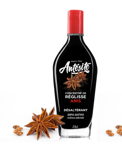 A 13 centiliter glass vial of Antésite's licorice and anise extract.