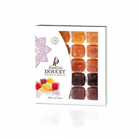 A 200 gram box containing François Doucet's classic mix of pâtes de fruits (fruit jellies).