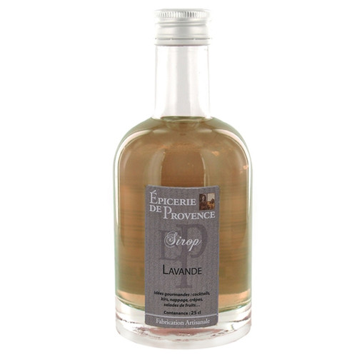 A 25 centiliter glass jar of Épicerie de Provence's lavender syrup.