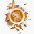 A top down image of a mug of Les 2 Marmottes "frissons d'hiver" herbal tea and a tea bag surrounded by a field of herbs.