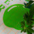 A close-up angle of the Reine Mère "Apple" tea towel. You can see a green apple on a white towel with a grid pattern. Beside it says "Vert" in bold green font. The towel is partly obscured by leaves.