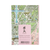 The back of Les Parisettes's "Versailles" notebook, printed with a map of Versailles' grounds. A third of the back's map is covered with a pink label for a barcode and company details.