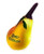 A single yellow pear-shaped dark chocolate with liqueur from Abtey.