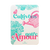 A card from L'Atelier Letterpress that reads, "Cultivons notre amour" in pink and cyan lettering in front of an illustration of a pink watering can and cyan bushes.