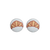 Two fabric button earrings with a cartoon croissant design on a white background, from Rachel O's.