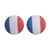 Two fabric button earrings with a French flag design, from Rachel O's.