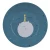 A slate blue dessert plate illustrated with the children's book character the Little Prince standing on a small planet.