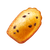 A single, golden madeleine with chocolate chips.