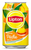 A 33 centiliter can of Lipton's peach iced tea.