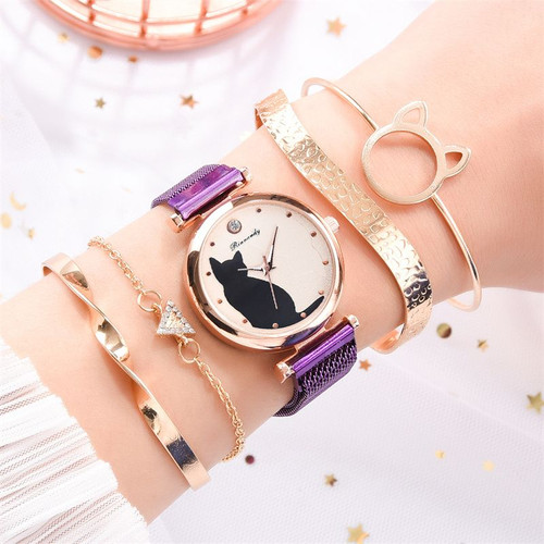 Women's Cat Dial Watch Set