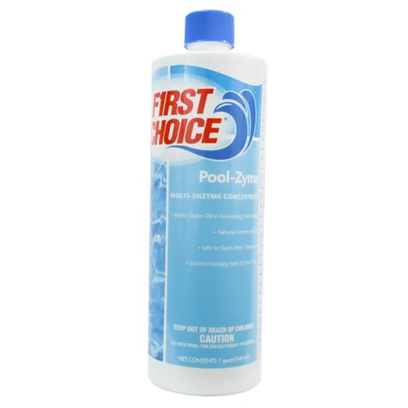 First Choice Pool Zyme Specially Formulated Enzymes, 1 Quart Bottle - Enzymatic Marvel - Enhanced Water Clarity - Scum Line Defender - Versatile Efficiency - Effortless Application