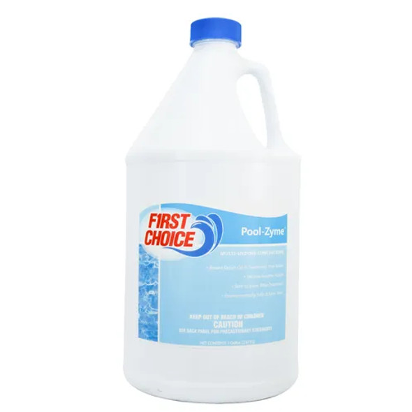 First Choice Pool Zyme Specially Formulated Enzymes, 1 Gallon Bottle - Potent Enzymes - Crystal-Clear Waters - Scum Line Defense - Versatile Efficiency - Effortless Application