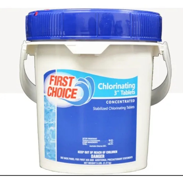 First Choice 3" Chlorine Tablets - Unwrapped, 25 lb Pail