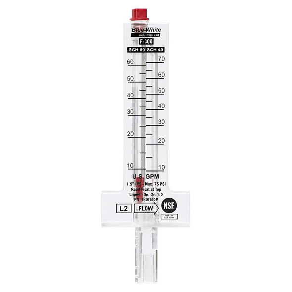 Sch. 40 PVC Flowmeter 10 - 70 gpm at 10 - 60 gpm at Schedule 80 Acrylic F-300 Series Pitot Tube For or Copper Pipes | F30150P