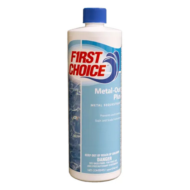 First Choice Metal Out, 1 Quart Bottle - Banish Metals, Embrace Clarity - Safeguard Surfaces - Effortless Application - Trusted Pool Care Authority First Choice Metal Out, 1 Quart Bottle - Banish Metals, Embrace Clarity - Safeguard Surfaces - Effortless Application - Trusted Pool Care Authority