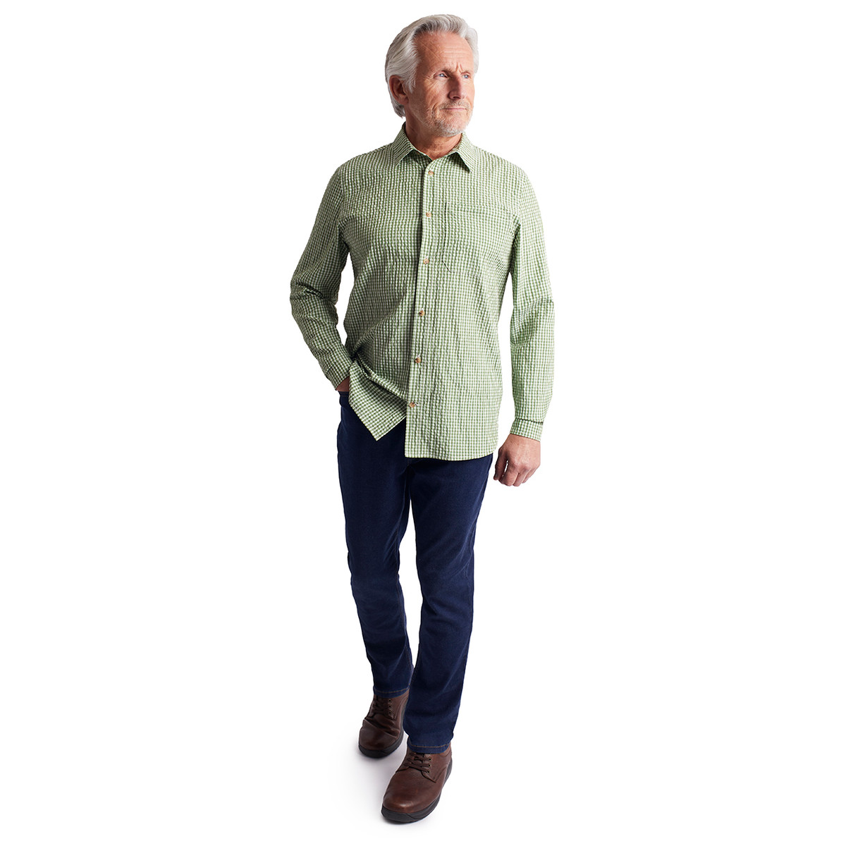 Men's Isle Long Sleeve Gingham Shirt | Alpine Green | Rohan - Rohan