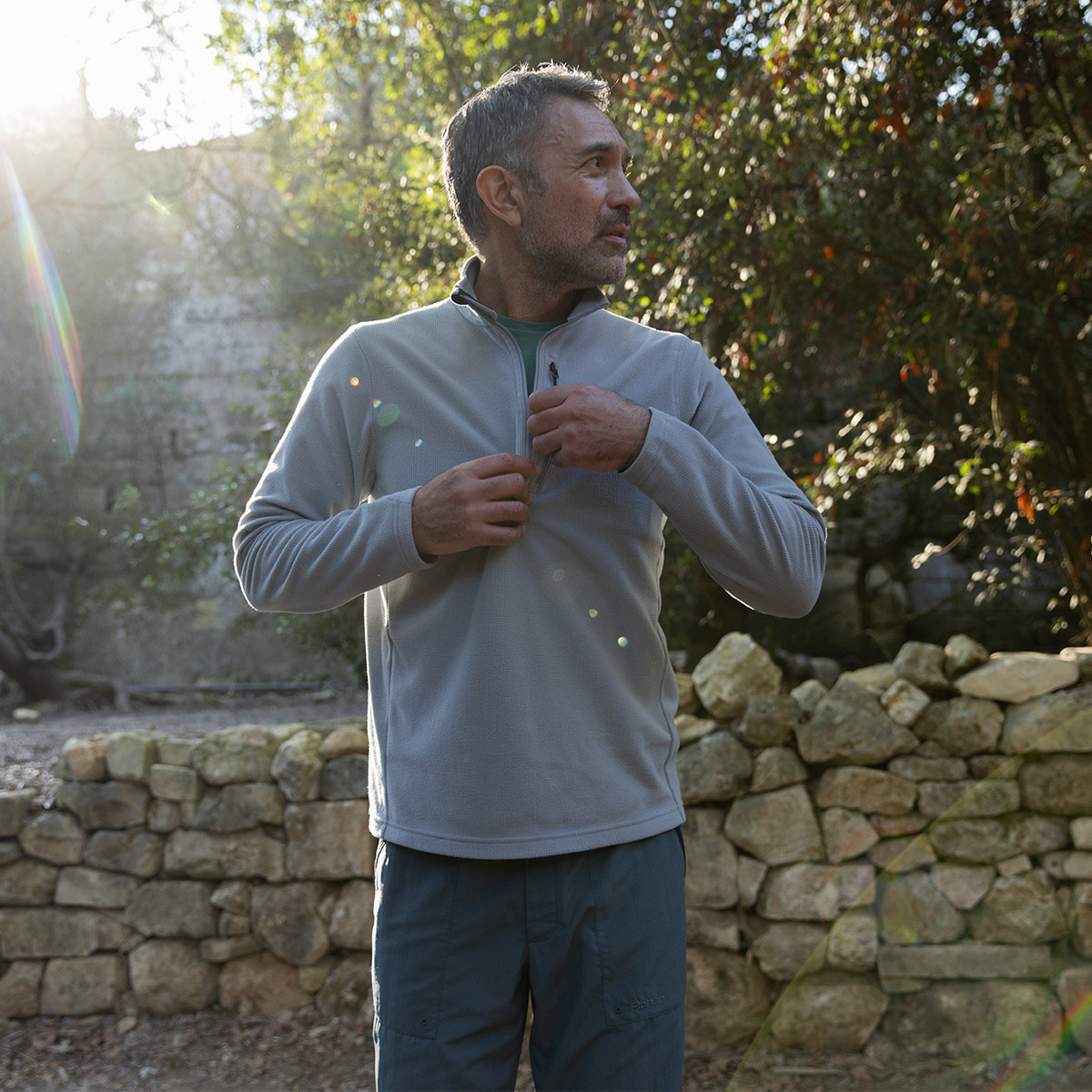 Men's Microgrid Fleece Zip Neck Top | Haze Grey | Rohan - Rohan