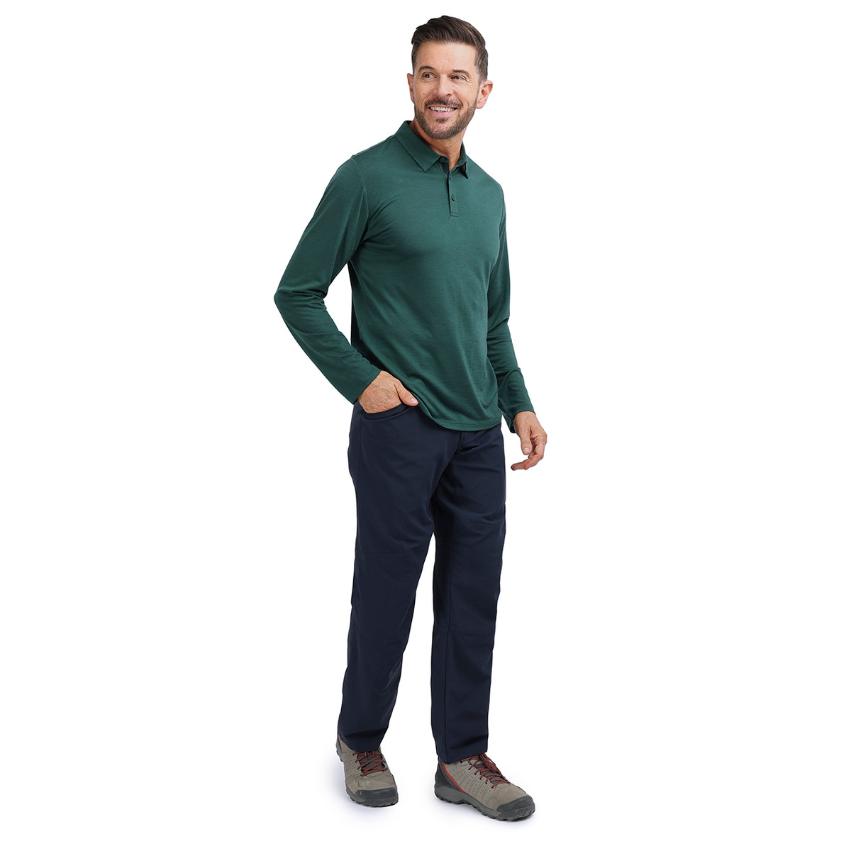 Men's Merino Cool Long Sleeve Polo | Fir Green | Rohan - Rohan