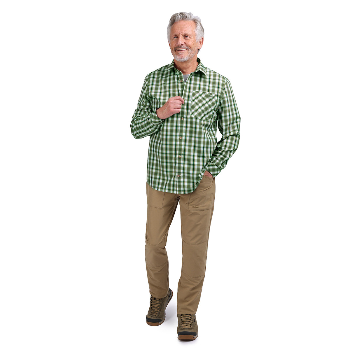Men's Coast Long Sleeve Check Shirt | Green/Ecru Check | Rohan - Rohan