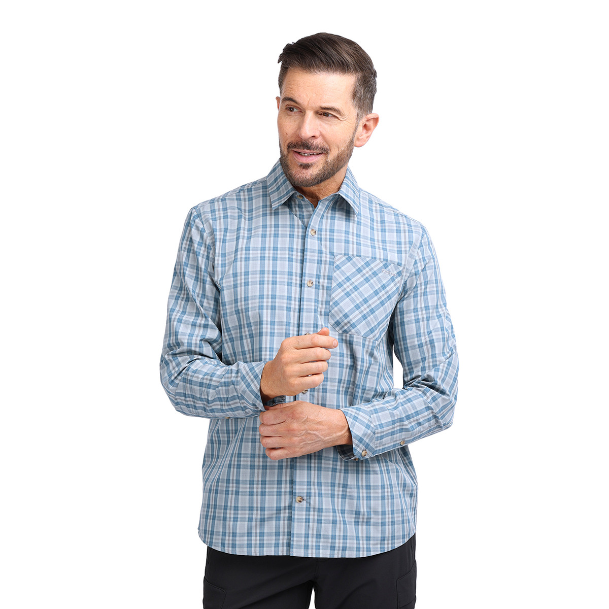 Men's Coast Long Sleeve Check Shirt | Haze Grey/Blue Check | Rohan
