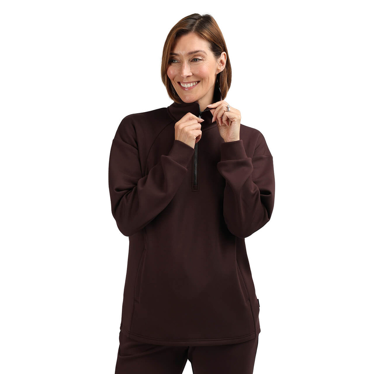 Women's Levende Funnel Zip Neck Sweatshirt | Darkest Plum | Rohan