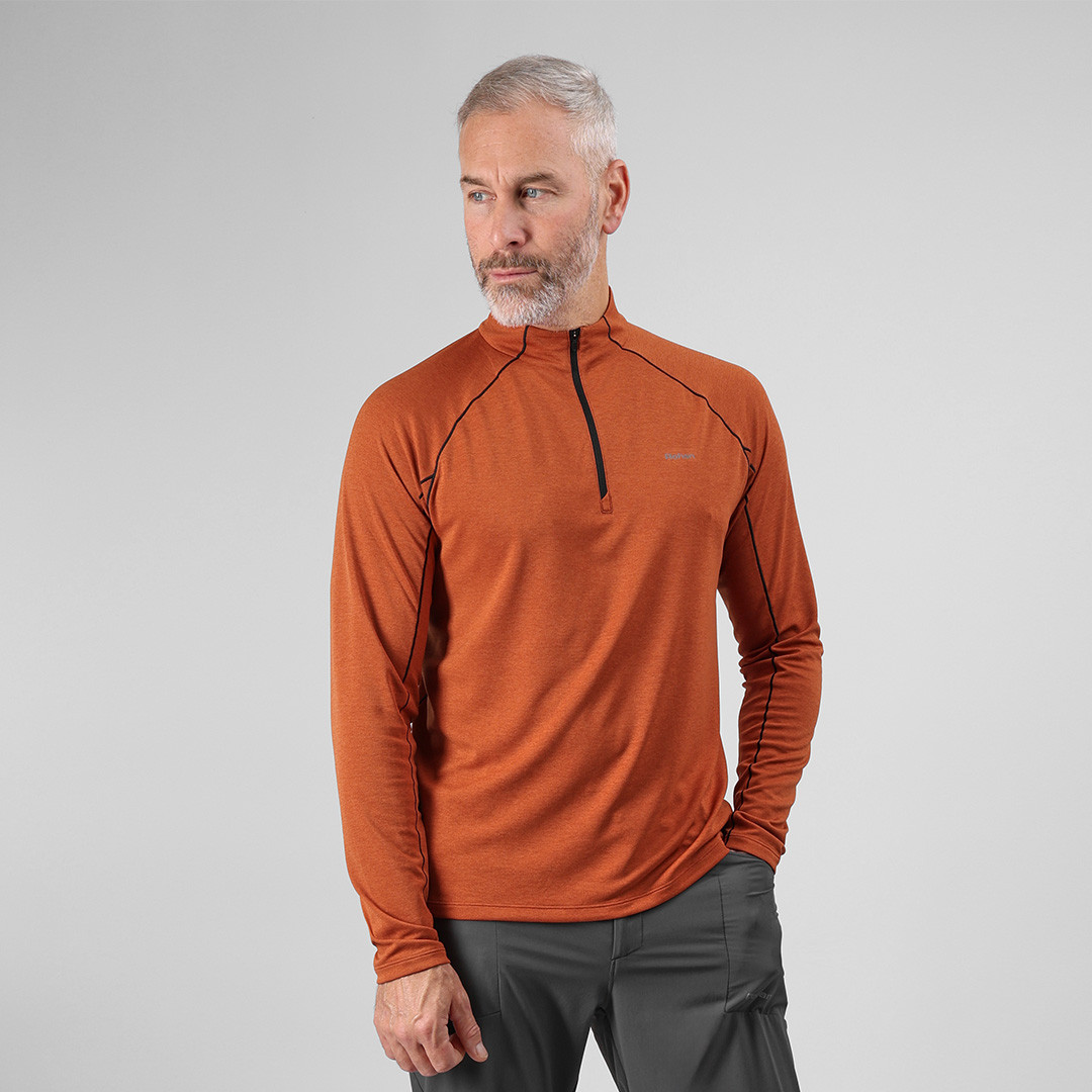 Men's Dale Long Sleeve Zip Neck | Burnt Orange Marl | Rohan - Rohan