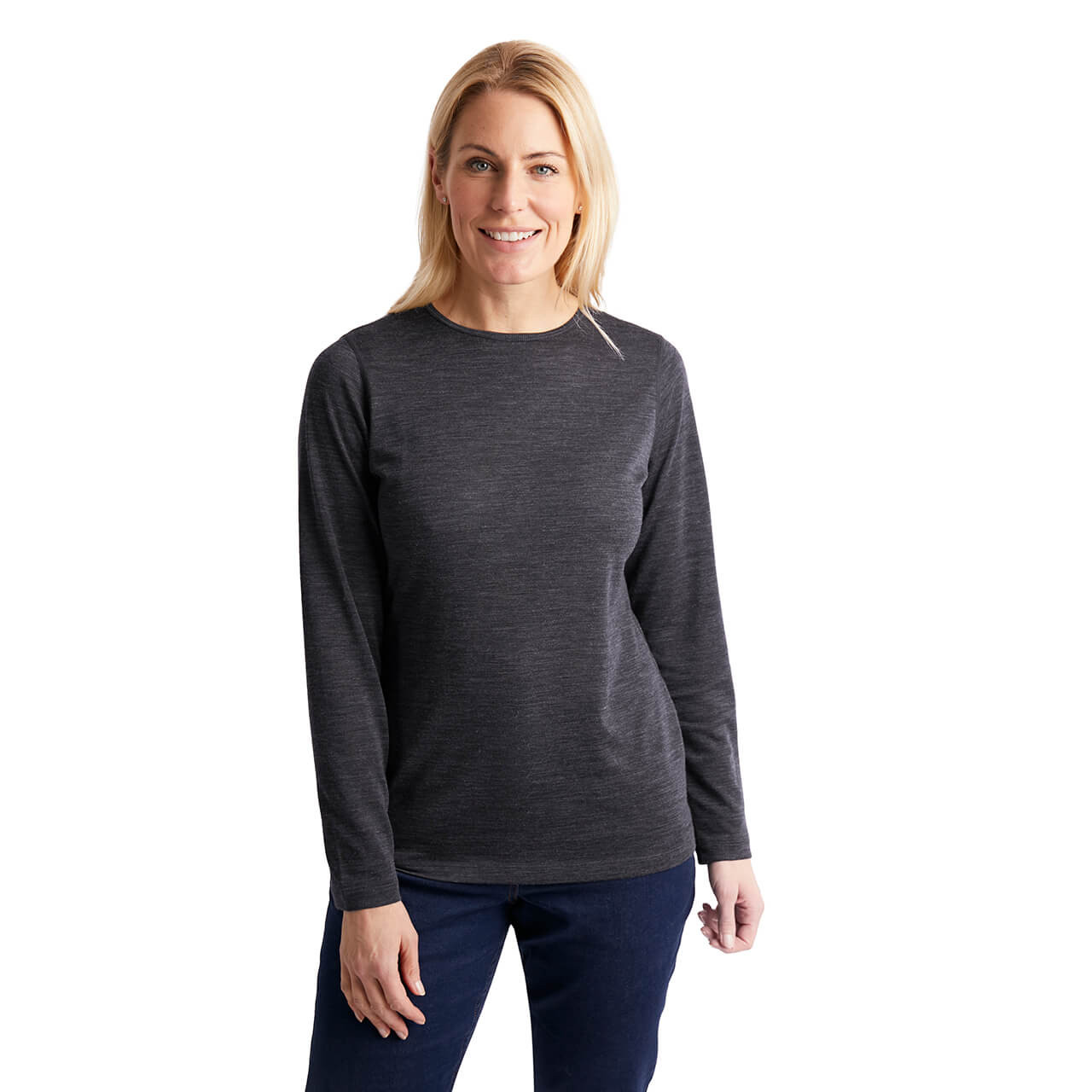 Women's Merino Union 150 Long Sleeve Crew Dark Charcoal Marl