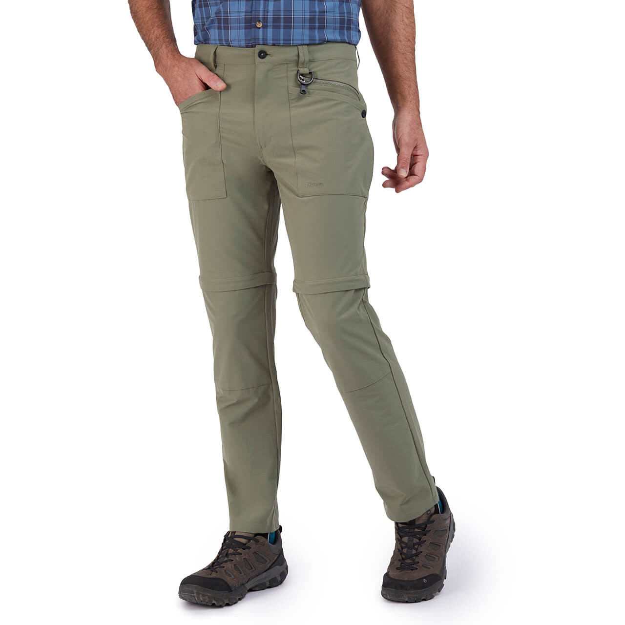 Men's Stretch Bags Zip Off Trousers Olive Green