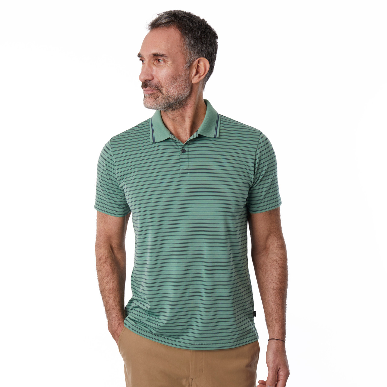Men's Shoreline Short Sleeve Polo Camber Green Stripe