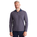 Men's Shoreline Long Sleeve Polo in French Blue/Red Stripe