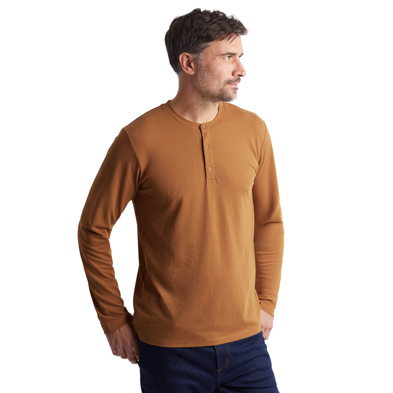 Men's Newlyn Henley Long Sleeve Top Desert Ochre Rohan Rohan