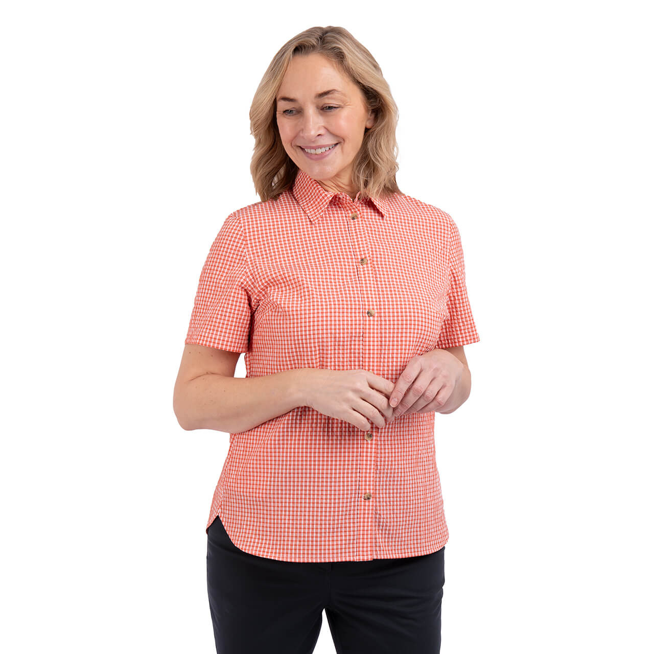 Women's Isle Short Sleeve Gingham Shirt Pearl Orange Rohan Rohan