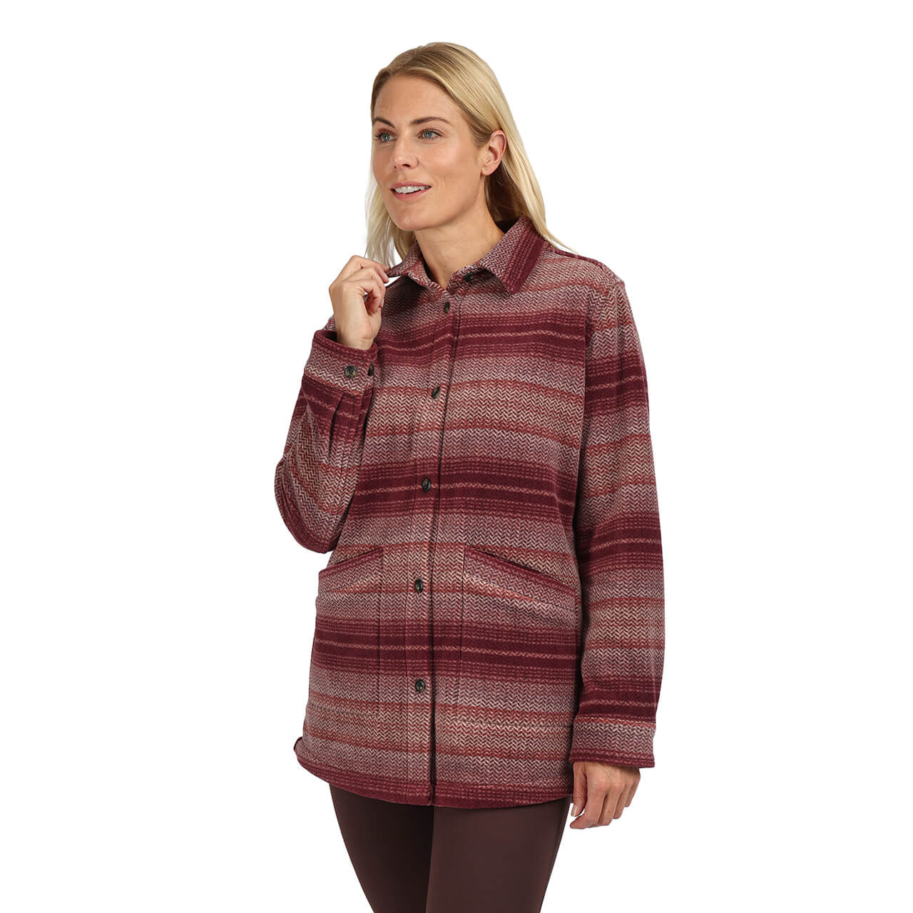Women's Valle Thick Fleece Overshirt | Arizona Red Stripe | Rohan