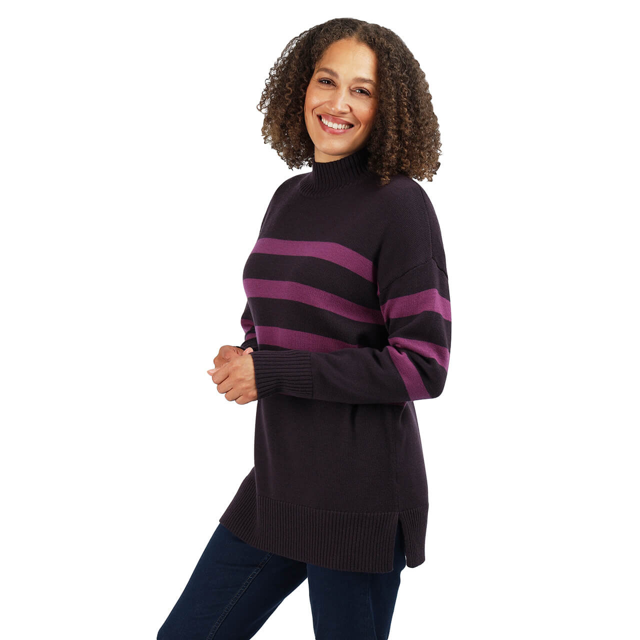 Women's Fairhall Funnel Neck Knitted Jumper Blackberry Stripe