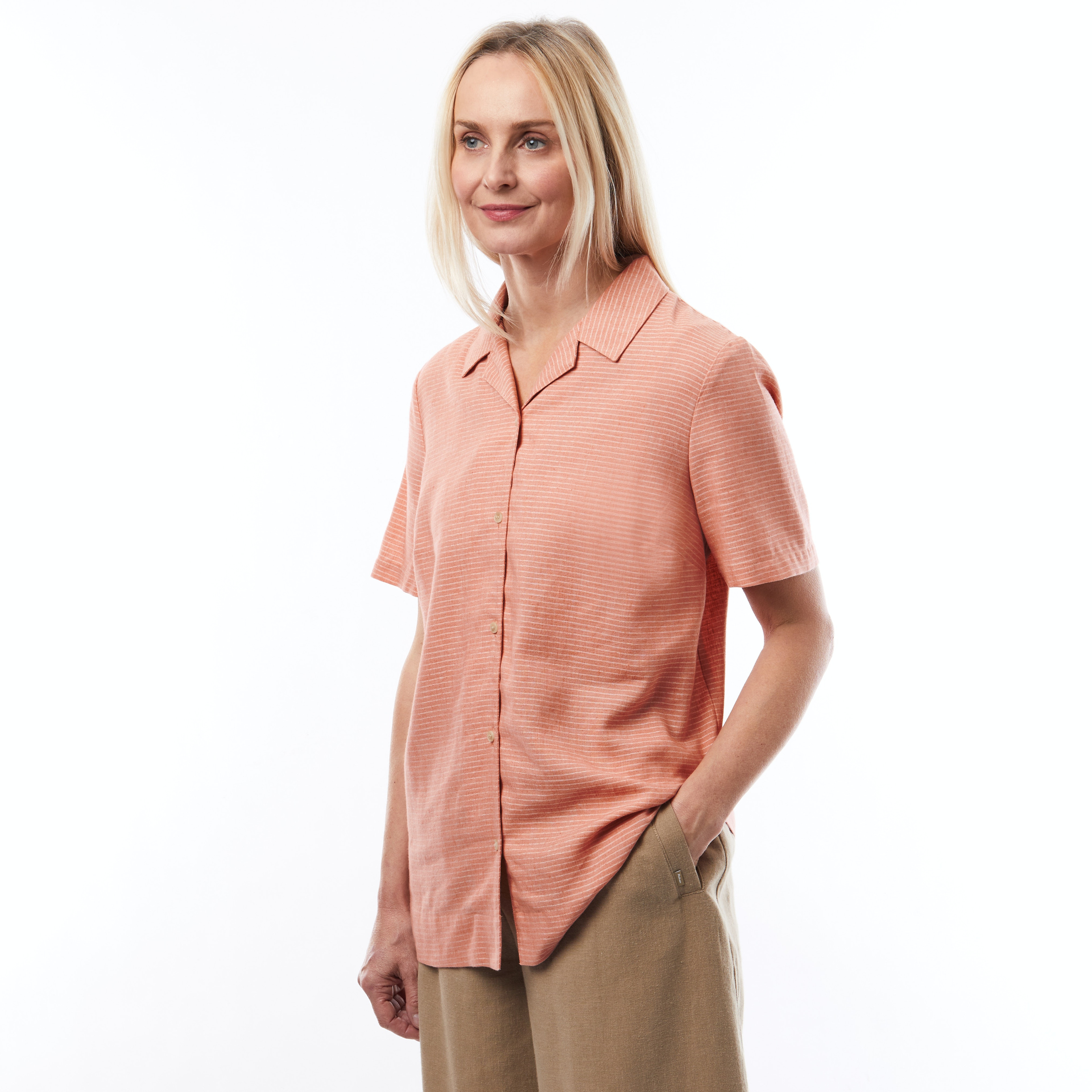 Women's Lightweight Linen Brisa Shirt in Dusty Pink Stripe