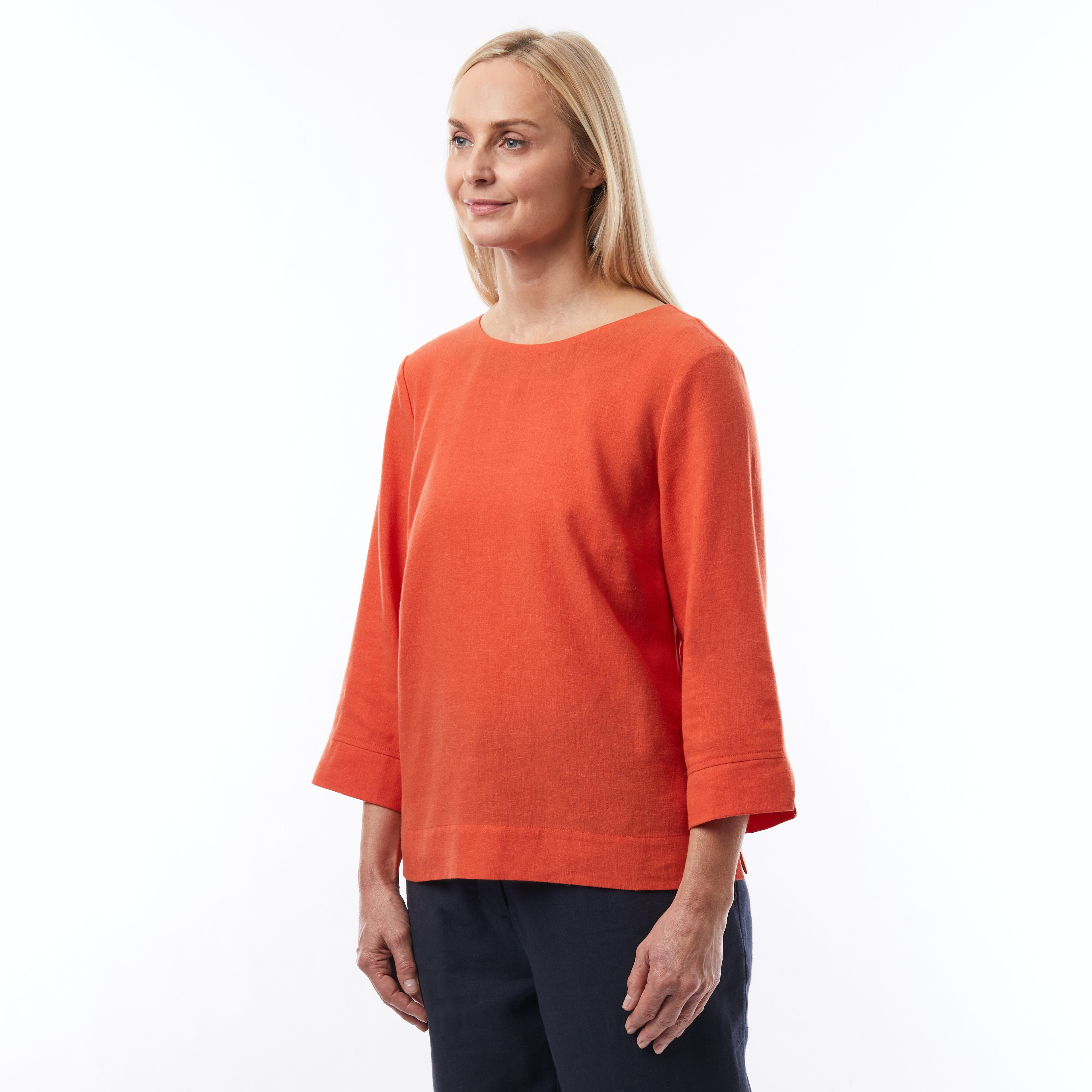 Women's Brisa Linen ¾ Sleeve Top in Amalfi Orange