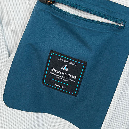 Waterproof Jacket Blue Pocket with 2.5-Layer construction Label