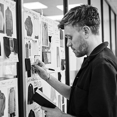 Alex from design team annotating a swatch