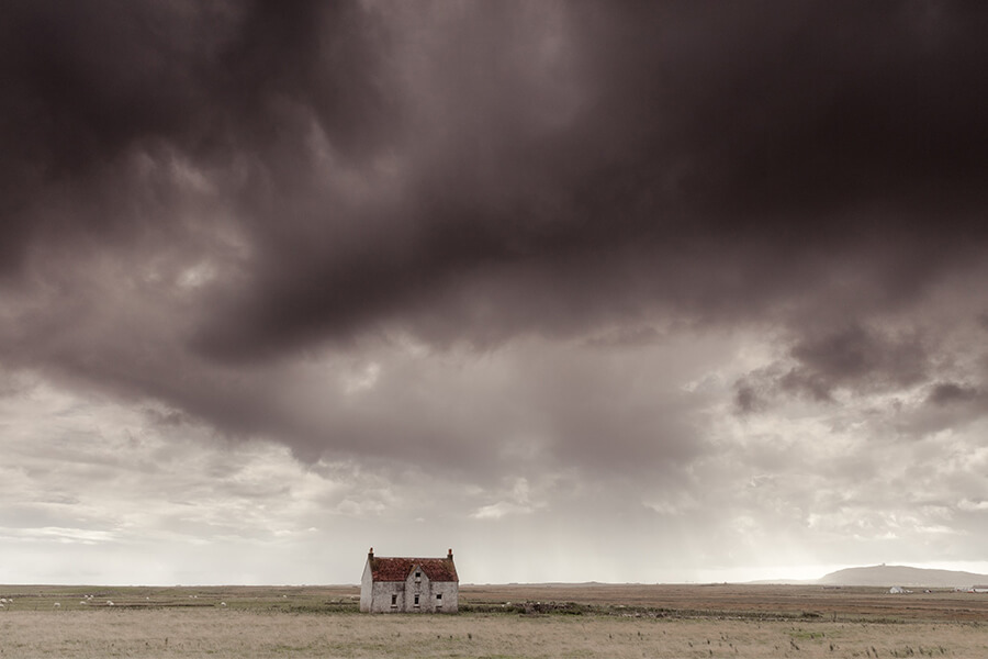 A Single House on a Flat Plain in the Isle of Tiree