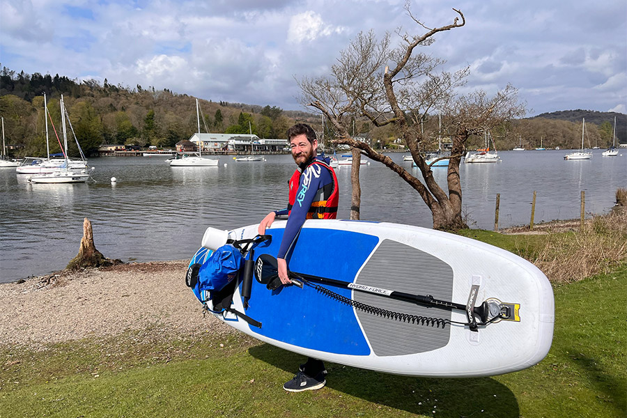 Citizen-scientist-Paddy-about-to-take-lake-samples-while-on-his-paddle-board