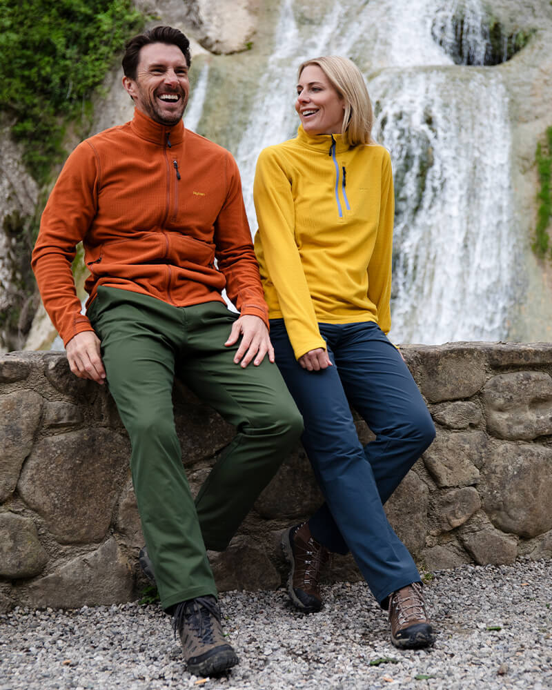 Man and Woman Wearing Ultra-Lightweight Microgrid Fleeces