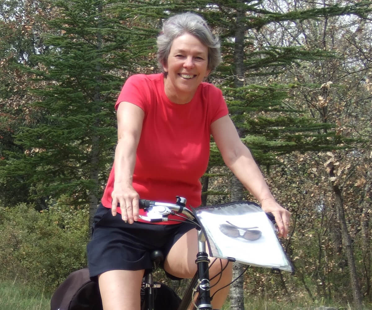 Liz cycling in France.