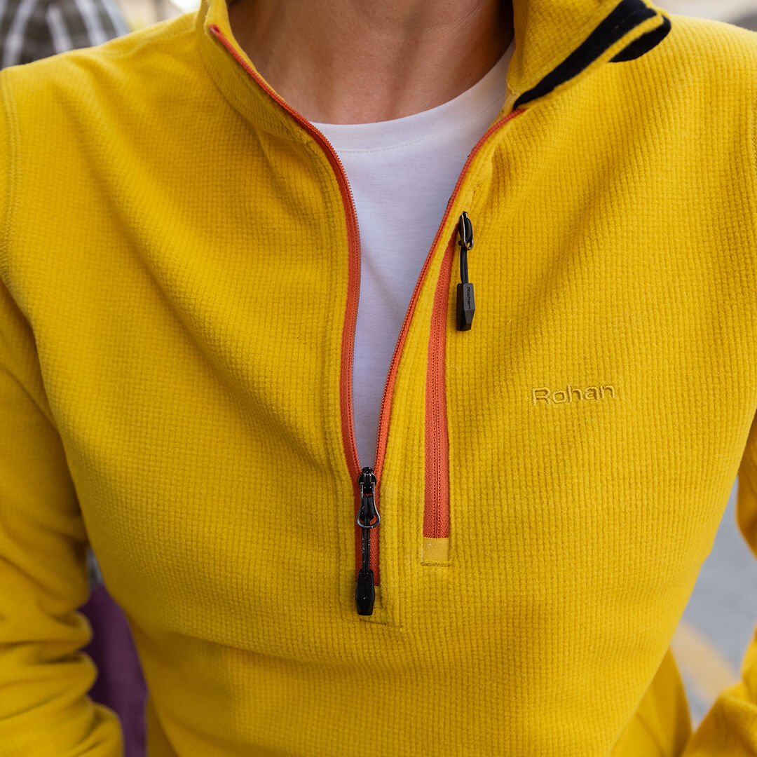 Microgrid Fleece in Iris Yellow Close Up Showing Grid Texture