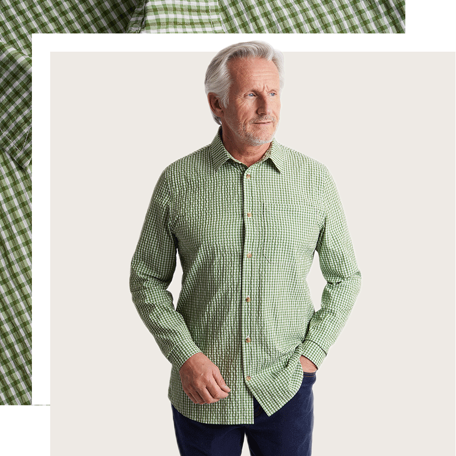 Men's Isle Long Sleeve Shirt in Alpine Green Gingham