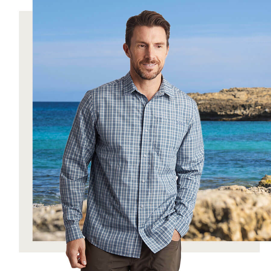 Men's Coast Long Sleeve Shirt in Island Blue Check