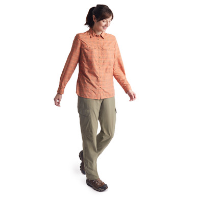 Womens Savannah Long Sleeve Shirt in Canyon Orange Dune Check on Model Full Length 13564.1705051191.386.513