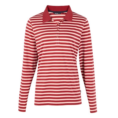 Women's Shoreline Long Sleeve Polo Ecru/Carissa Red Stripe