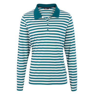 Women's Shoreline Long Sleeve Polo Marine Teal/Ecru Stripe
