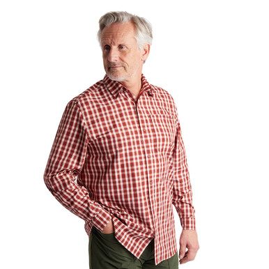 Men's Portreath Long Sleeve Shirt Coast Red/Dark Olive Check