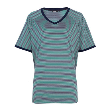 Women's Seashore Short Sleeve V Neck Wave Green/Blue Stripe